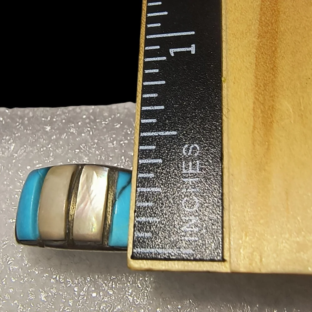 Vintage Unisex Turquoise, MOP Shell, & Sterling Silver Southwestern Ring